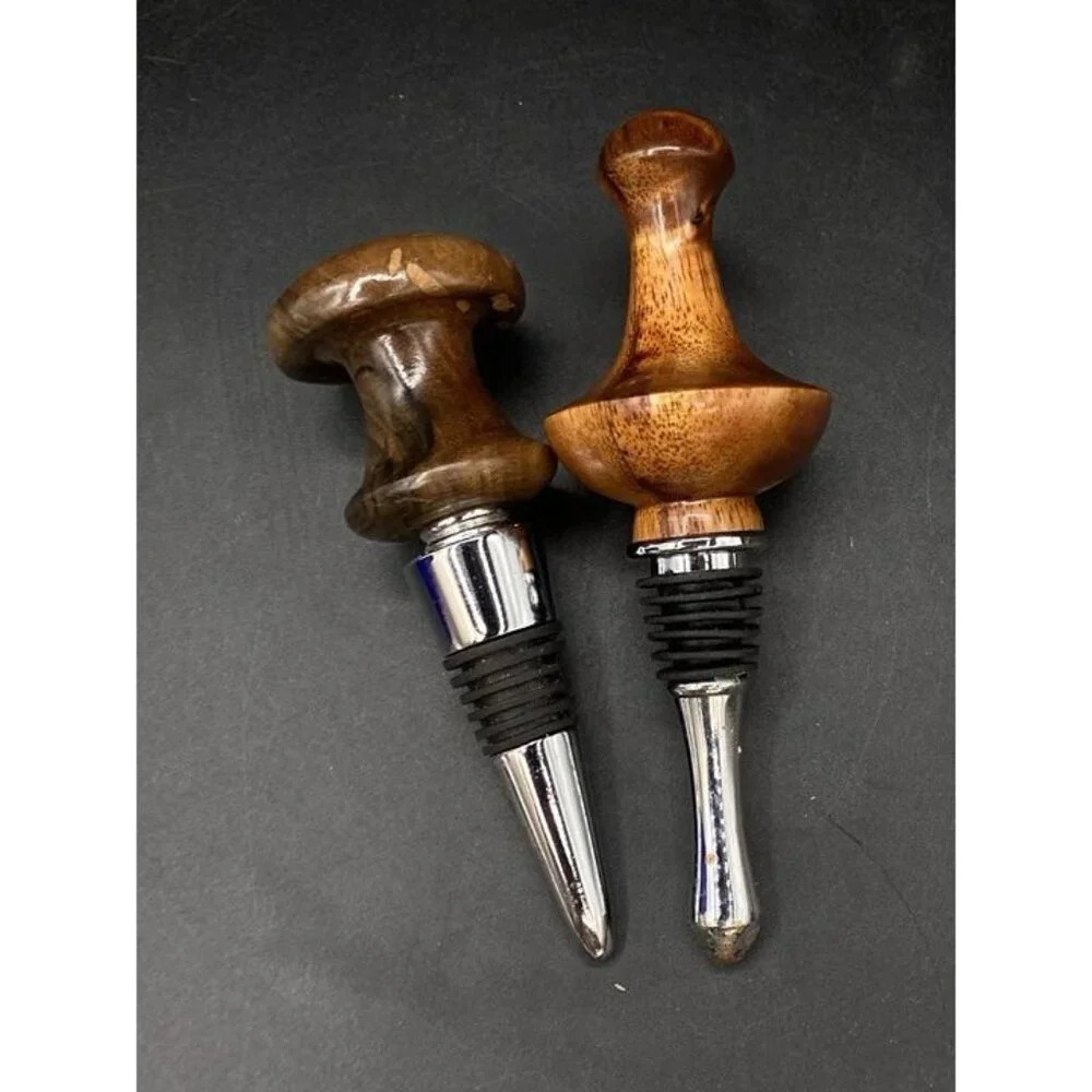 LOT 2 Wine Bottle Stopper Wood Walnut MCM READ